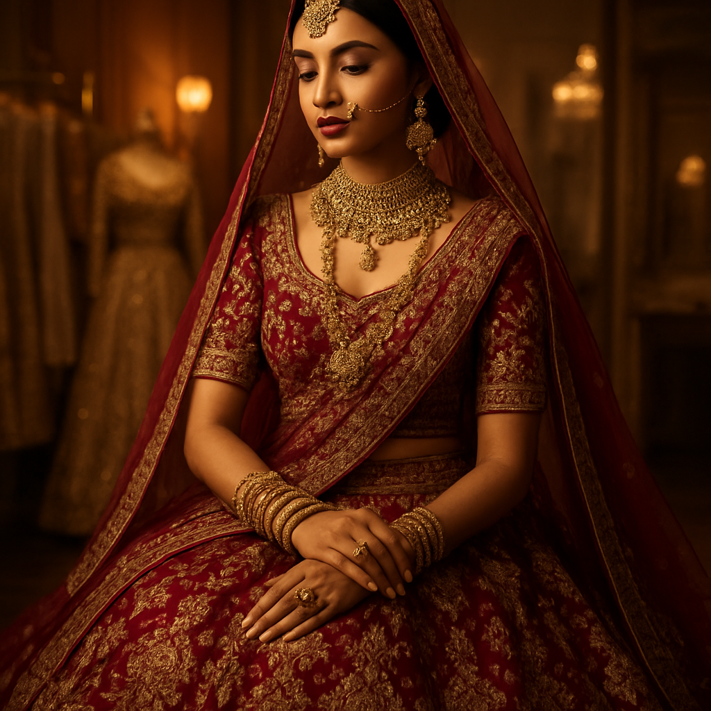 Bride in a red and gold bridal ensemble